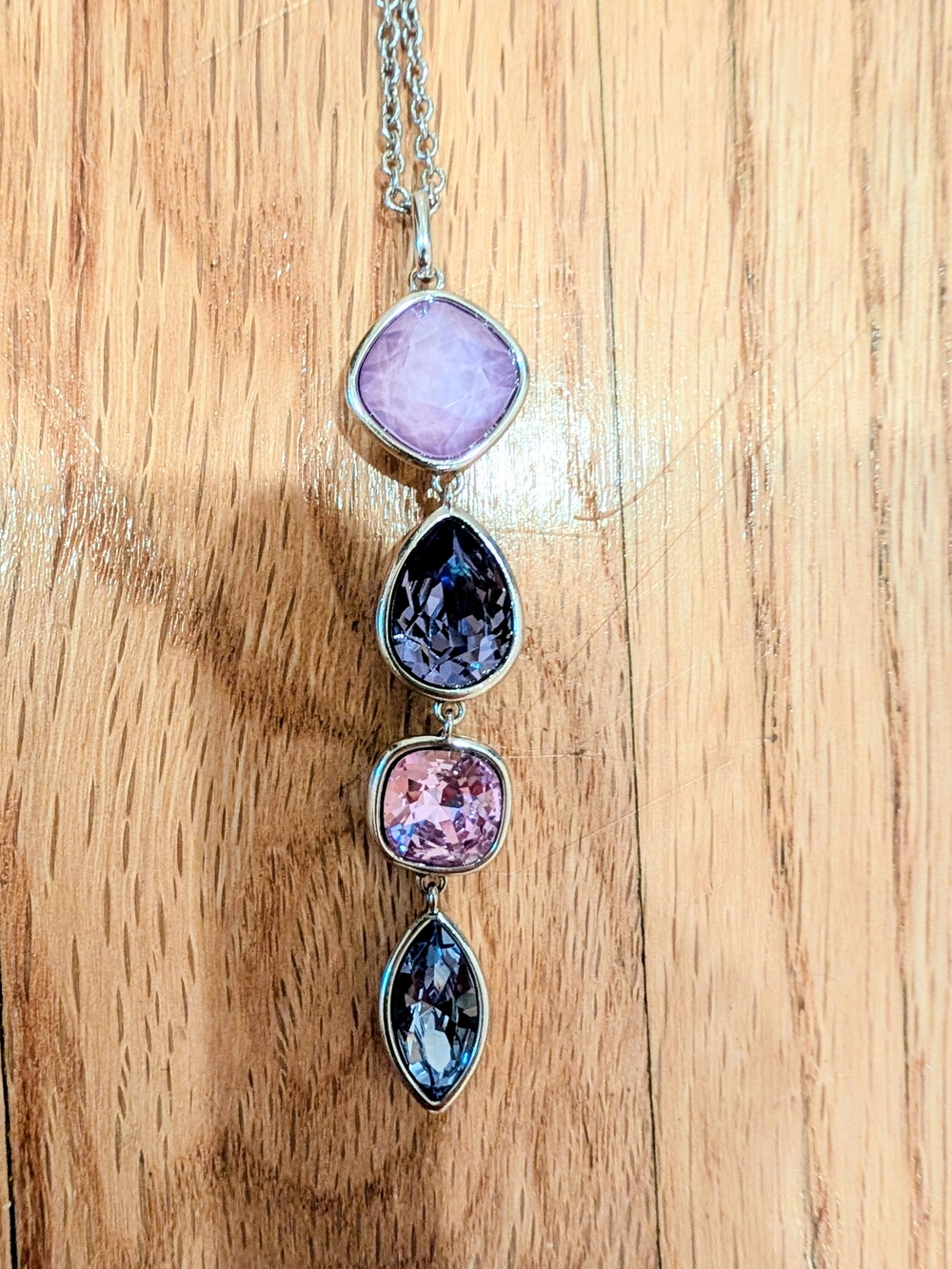 Touchstone Crystal Long Pink & Purple Pendant Necklace